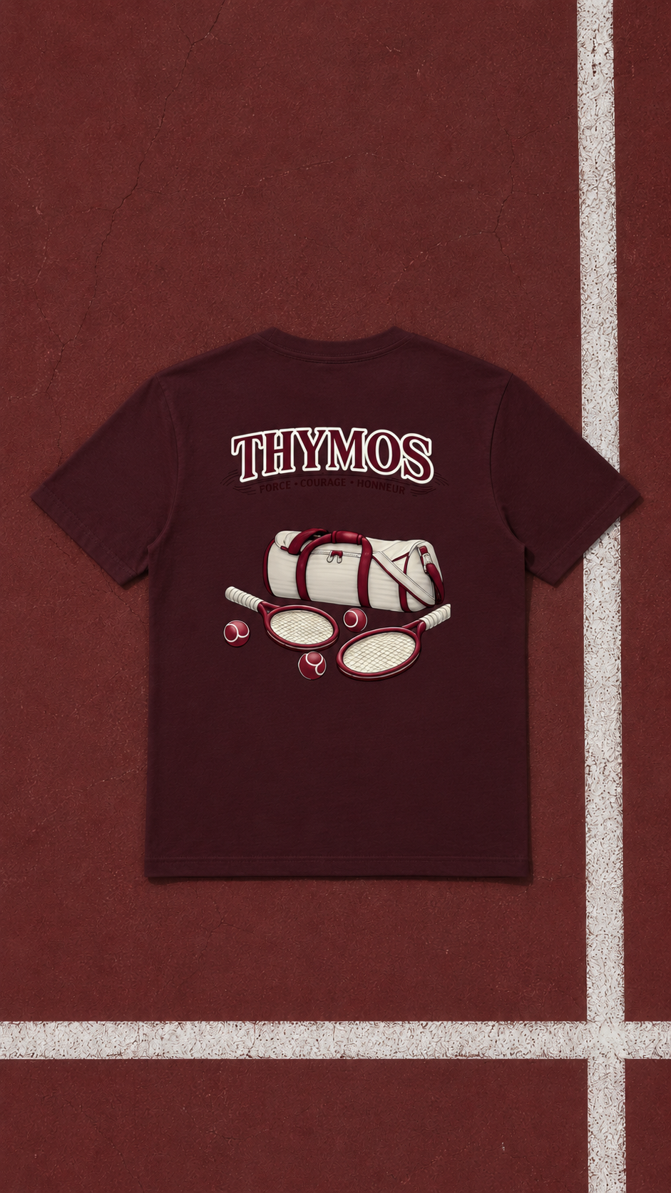 T-shirt THYMOS Rouge bordeaux – 100 % Coton | Force • Courage • Honneur